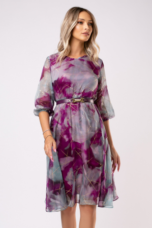 ROCHII DE SEARĂ - Rochie Veda fucsia din voal cu inserții aurii
