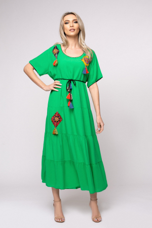 ROCHII BOHO STYLE - Rochie Vera cu romburi cusute manual și jnur în talie
