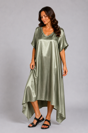ROCHII ELEGANTE - Rochie verde din vâscoză cu aspect ușor lucios