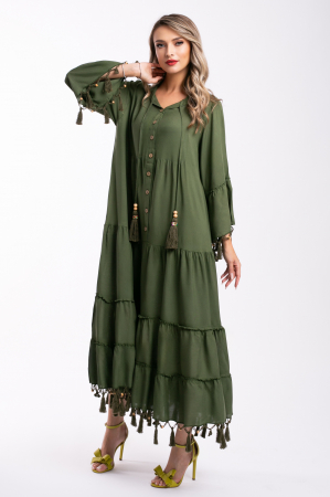 ROCHII DE ZI - Rochie verde din vâscoză mărime mare accesorizată cu franjuri