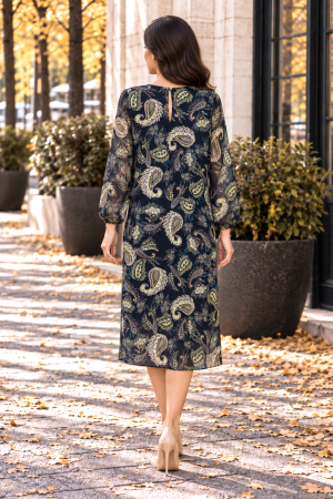 Rochie midi bleumarin imprimată și căptușeală din vâscoză [2]