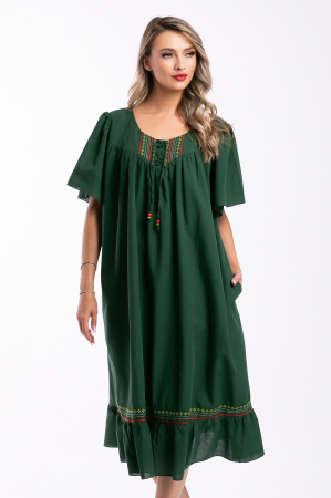 ROCHII DE ZI - Rochie verde mărime mare accesorizată cu broderie