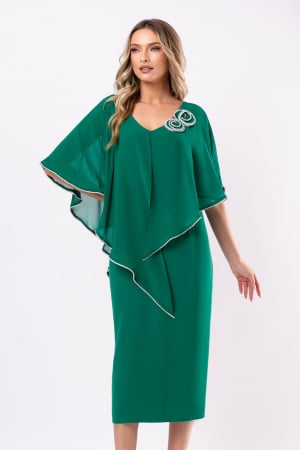ROCHII DE OCAZIE - Rochie verde mărime mare accesorizată cu flori 3D