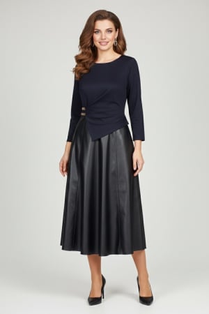 VEZI TOATE - Rochie Viada bleumarin cu piele ecologică