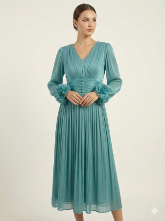 TOATE PRODUSELE - Rochie Viada de ocazie turcoaz accesorizată pe mânecă