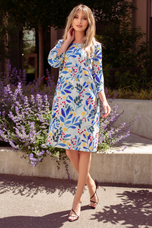 ROCHII DE ZI - Rochie Viada din in albastră cu imprimeu floral