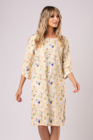 ROCHII DE ZI - Rochie Viada din in crem cu imprimeu floral