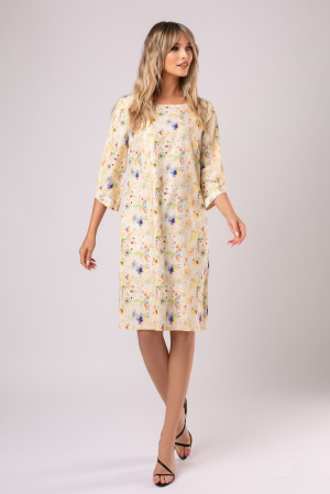 Rochie Viada din in crem cu imprimeu floral [3]