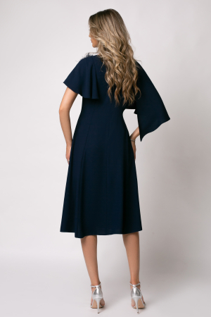 Rochie Viada elegantă bleumarin accesorizată cu floare 3D [6]
