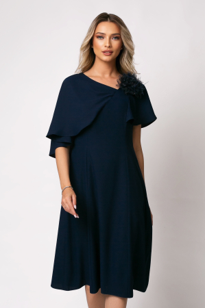 ROCHII MARIMI MARI XXL - Rochie Viada elegantă bleumarin accesorizată cu floare 3D