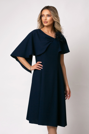 Rochie Viada elegantă bleumarin accesorizată cu floare 3D [4]