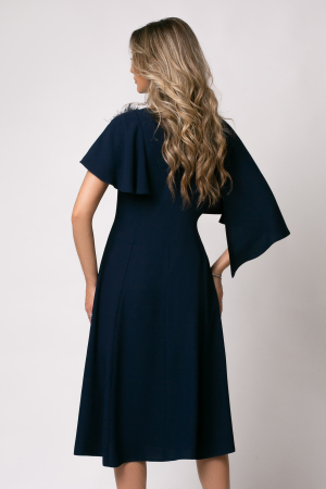 Rochie Viada elegantă bleumarin accesorizată cu floare 3D [2]