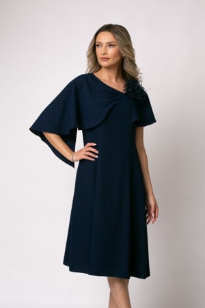 ROCHII ELEGANTE - Rochie Viada elegantă bleumarin accesorizată cu floare 3D