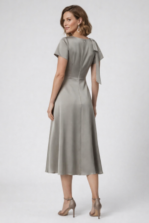 Rochie VIADA elegantă gri accesorizată pe umăr [2]