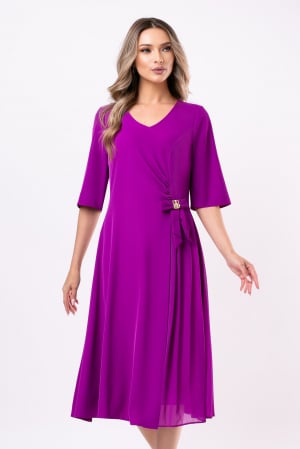 ROCHII DE ZI - Rochie Viada elegantă mov cu pliuri pe fustă