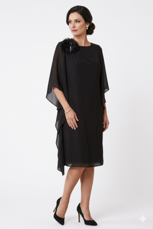 COLECȚIE NOUĂ - Rochie Viada elegantă neagră accesorizată pe umăr