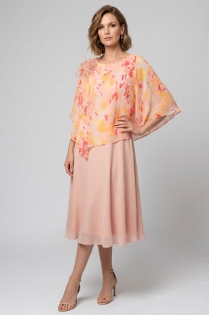 COLECȚIE NOUĂ - Rochie Viada elegantă roz pudră cu imprimeu abstract