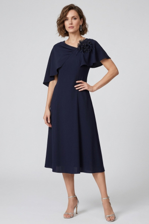 COLECȚIE NOUĂ - Rochie Viada elegantă bleumarin accesorizată cu floare 3D