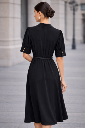 Rochie midi neagră cu mânecă scurtă [1]