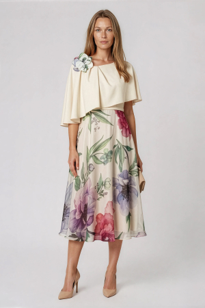 COLECȚIE NOUĂ - Rochie Viada elegantă ivoire cu imprimeu floral