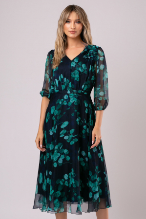 ROCHII DE SEARĂ - Rochie Viada elegantă verde accesorizată cu o flore 3D
