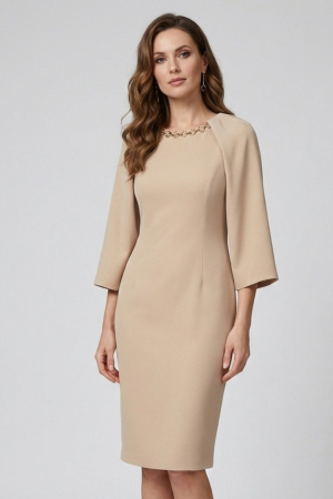 VEZI TOATE NOUTĂȚILE - Rochie Viada bej accesorizată cu lanț