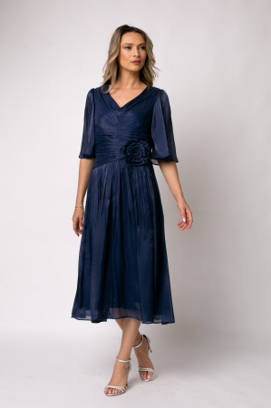 ROCHII MARIMI MARI XXL - Rochie Viada bleumarin de ocazie accesorizată în talie