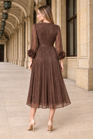 Rochie VIADA maro elegantă accesorizată pe mâneci [2]