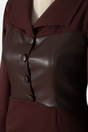Rochie Viada midi maro cu piele ecologica [2]