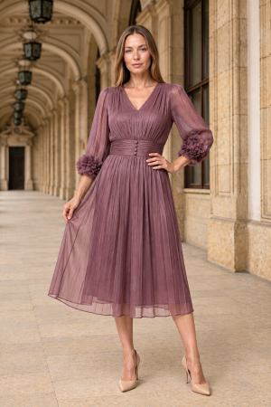 Rochie VIADA mov elegantă accesorizată pe mâneci [2]