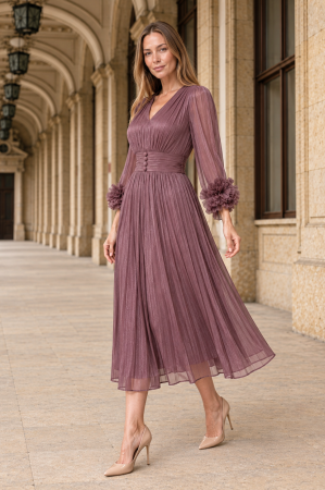 ROCHII DE OCAZIE - Rochie VIADA mov elegantă accesorizată pe mâneci