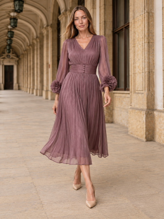 Rochie VIADA mov elegantă accesorizată pe mâneci [1]