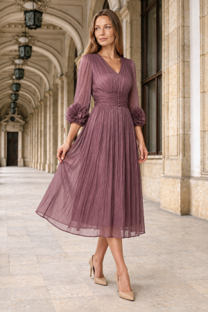 Rochie VIADA mov elegantă accesorizată pe mâneci [2]