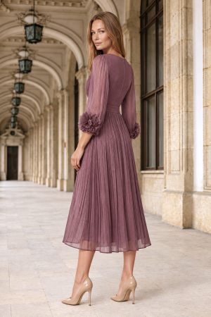 Rochie VIADA mov elegantă accesorizată pe mâneci [1]