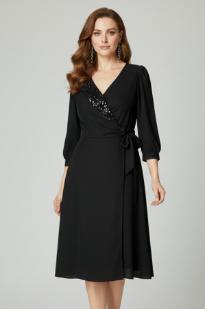 VEZI TOATE - Rochie Viada neagră elegantă accesorizată cu petricele