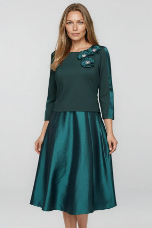 COLECȚIE NOUĂ - Rochie Viada verde elegantă accesorizată cu flori 3D