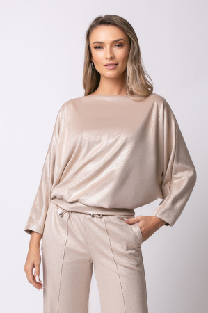 Trening bej deschis din catifea cu sclipici și mâneci tip fluture [1]