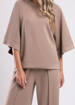 Trening bej over size cu pantalon evazat [3]