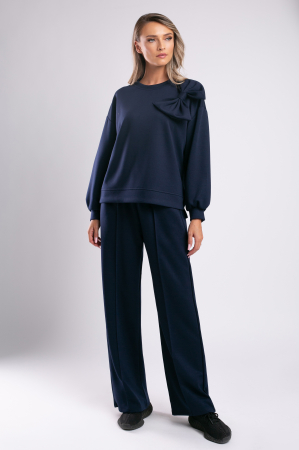 TRENINGURI DAMĂ - Trening bleumarin cu pantalon larg și fundă 3D