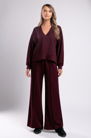 Trening marsala over size cu pantalon evazat [1]