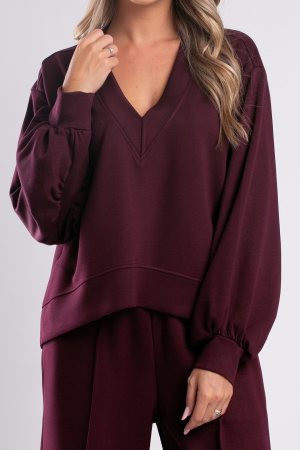 Trening marsala over size cu pantalon evazat [3]