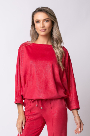 Trening roșu din catifea cu sclipici și mâneci tip fluture [2]