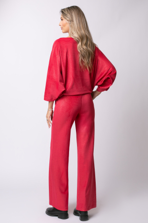 Trening roșu din catifea cu sclipici și mâneci tip fluture [3]