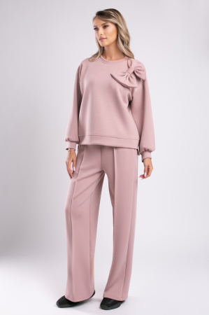 TOATE PRODUSELE - Trening roz cu pantalon larg și fundă 3D