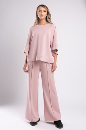 VEZI TOATE - Trening roz pudră over size cu pantalon evazat