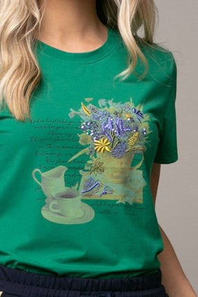 Tricou Samanta verde cu imprimeu brodat [3]