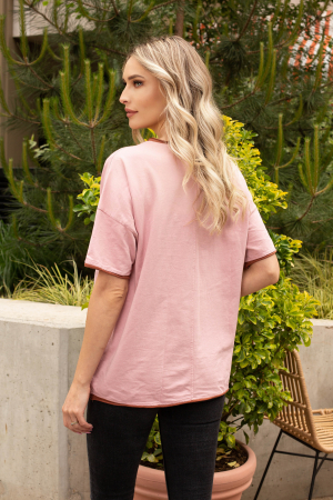 Tricou Sara roz cu imprimeu brodat [2]