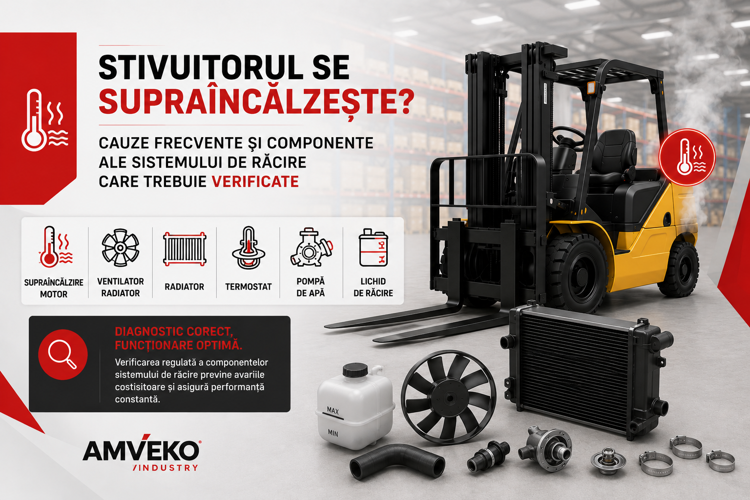 Stivuitorul se supraîncălzește? Cauze frecvente și componente care trebuie verificate
