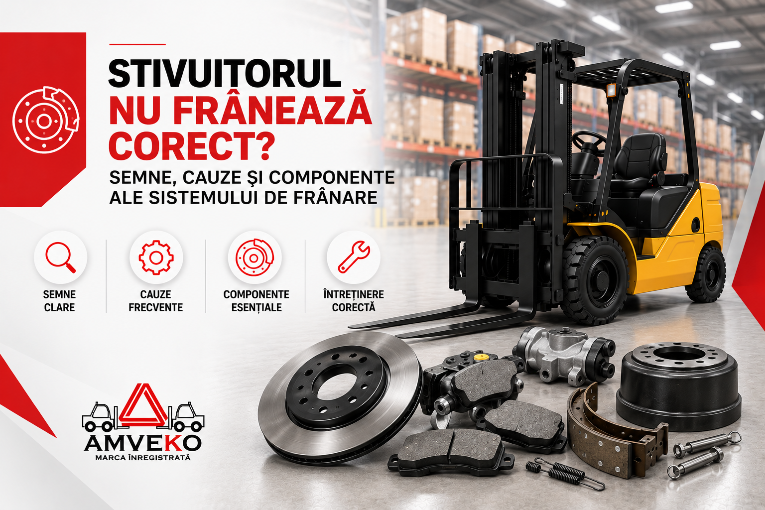 Stivuitorul nu frânează corect? Semne, cauze și componente ale sistemului de frânare