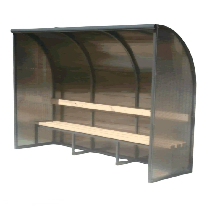 Banca rezerve acoperita 6 locuri, structura metalica, policarbonat, scaune PVC sau lemn masiv [2]